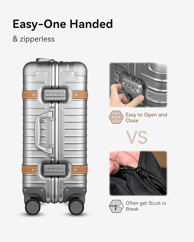 LUGGEX All Aluminum Carry On Luggage with Wheels - Zipperless Hardshell Suitcase with TSA Lock (Matte Silver, 20 Inch)