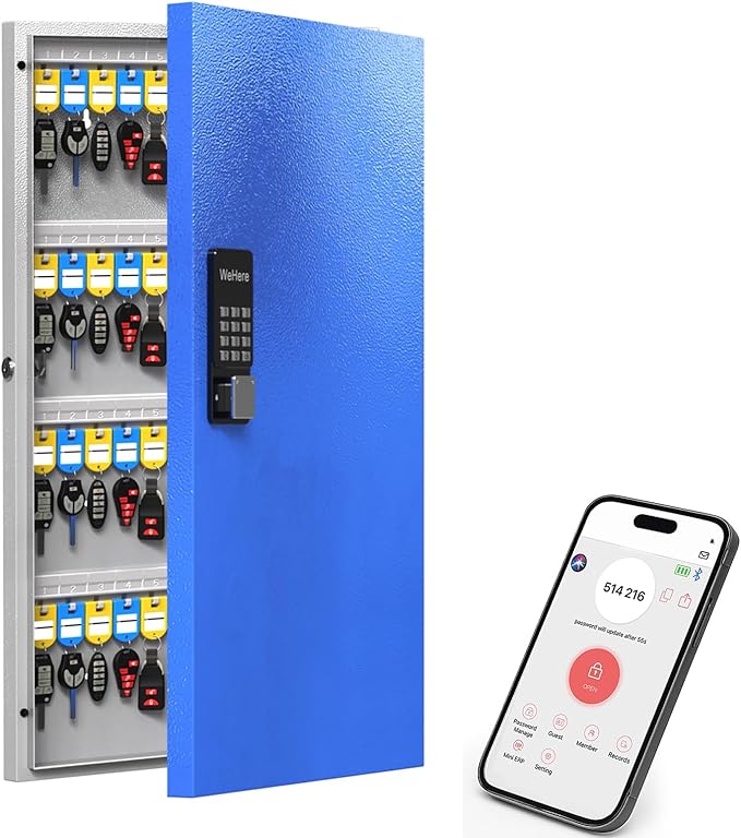 WeHere 96 Key Lock Box Wall Mount, APP Bluetooth/Wi-Fi Remote/One Time Password Share/Fixed Code Unlock, Smart Cabinet, Organizer for Apartment, Hotel, Office, Real Estate Management