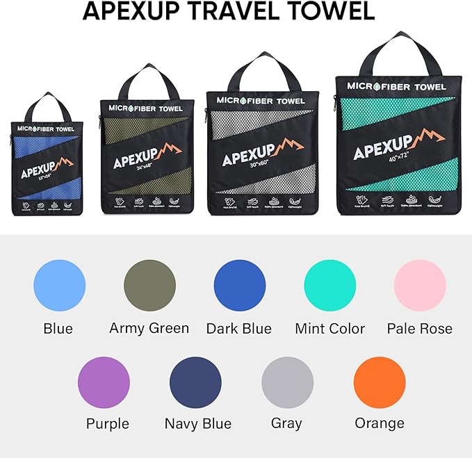 APEXUP Microfiber Travel Towel, Ultra Absorbent Quick Dry Towels, Lightweight Gym Sports Camping Towel for Workout, Yoga, Beach, Shower, Swimming (72"×40", Gray)