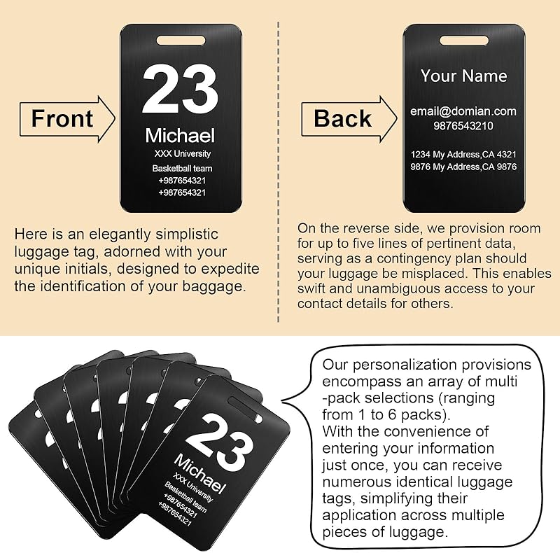 Customized Stainless Steel Luggage Tags: Personalize Your Suitcases, Backpacks, and Bags with Your Text - Custom Initial Text Name ID,Number 2"x3.3"