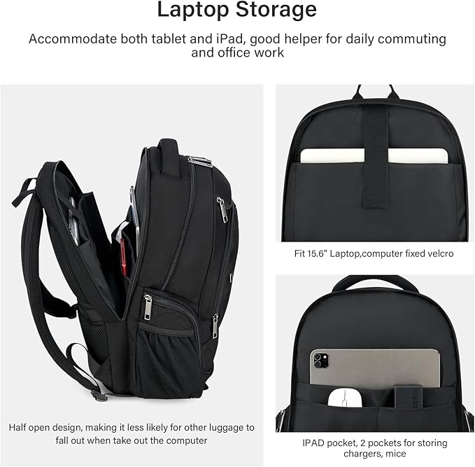 MILADA Travel Backpack For Men Laptop Backpack Women Business Carry On Backpack Airline Approved Fits 16.5 Inch Laptop Bag Work Backpack, Black