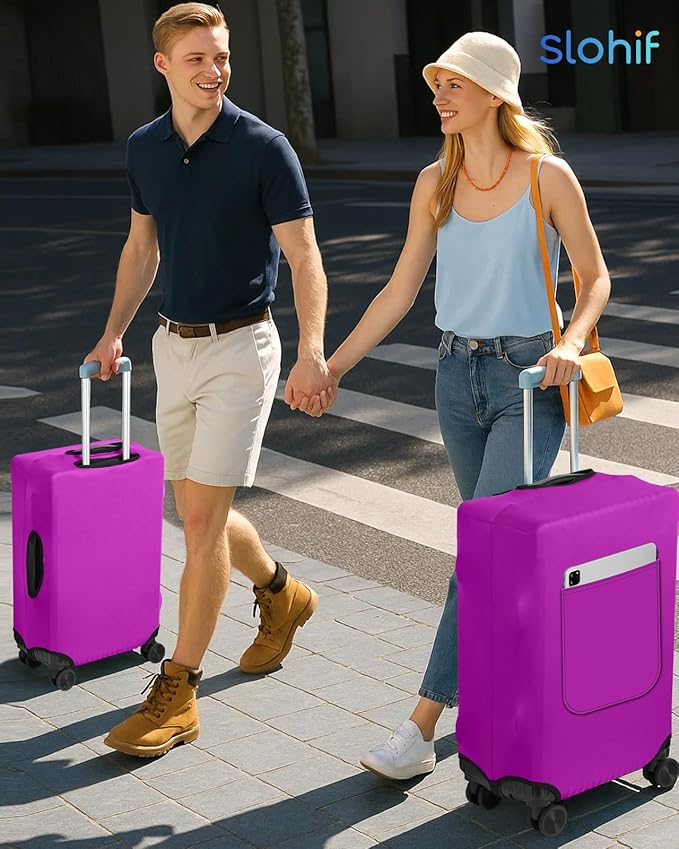 Slohif Luggage Cover for Suitcase Tsa Approved Protector - Luggage Sleeve Suit Case Cover Travel Stretch Large Baggage Case Protective Washable Fit 22-24 Inch Purple