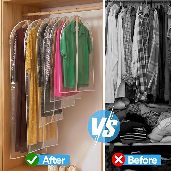 All Clear Garment Bags for Travel - 32”PEVA Waterproof Suit Cover with Zipper for Hanging Clothes, Shirts, Sweaters - Durable Dresser for Closet Storage, Dustproof & Moisture Resistant - 32”/2 Pack