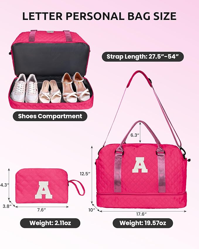 Sweet 15 Gifts for Girls-Initial Travel Bag with Shoe Compartment, Personalized Weekender Bag, Monogram Overnight Bag for Women, Letter Travel Bag with Makeup Bag (Letter B)