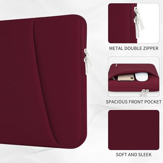 RAINYEAR Laptop Sleeve Case with Front Pocket, 13.3 Inch Protective Portable Case Briefcase Laptop Bag Cover Compatible with MacBook Air/Pro 13-13.3 inch, MacBook Pro/Max 14 inch, Red