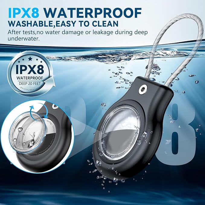 Waterproof Airtag Holder,4 Pack Airtag Case with Secure Lock,Airtags Keychain for Apple Air tags,Anti-Lost Protective Case Air tag Accessories for GPS Tracker Luggage,Bag,Key,Pet-Black/Black/Gray/Gray