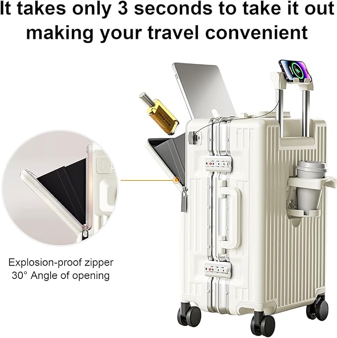 Zipperless Luggage, 22x14x9 Aviation Certified, Polycarbonate Aluminum Hardshell, Expandable Carry-On Luggage with Spinner Wheels, Hardshell Luggage, 20 Inch Cabin