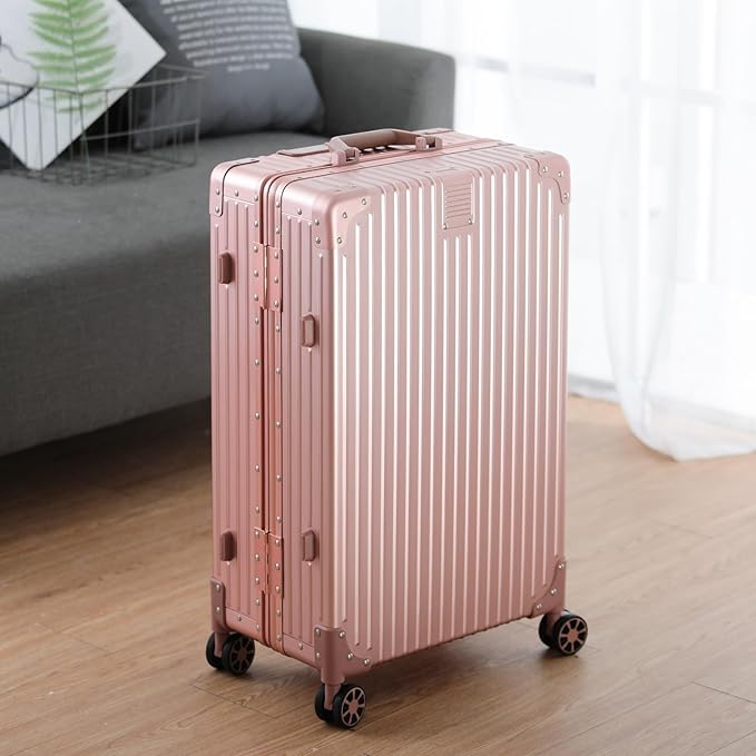 Metal All Aluminum Carry-on Luggage TSA Customs Lock Zipperless Silent Rotary Wheel Business Suitcase Aluminum Frame Set (rose gold, 2Piece(20/26))