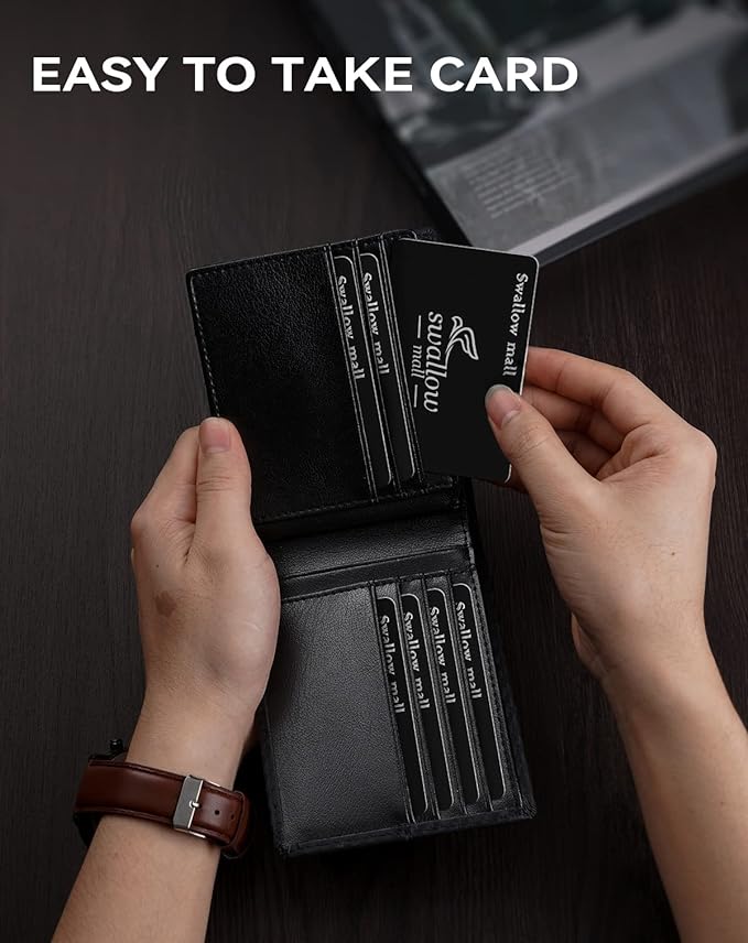 Swallowmall Mens Wallet Rfid Blocking Leather Wallet for Men Bifold Wallet Leather with 1 ID Window 16 Card Slot