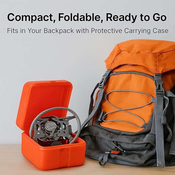 Windproof Camping Stove, Portable Camping Stove with Piezo Ignition, Collapsible Design with Carrying Casefor Outdoor Hiking, Backpacking, Picnic & Emergency Cooking (9900W)