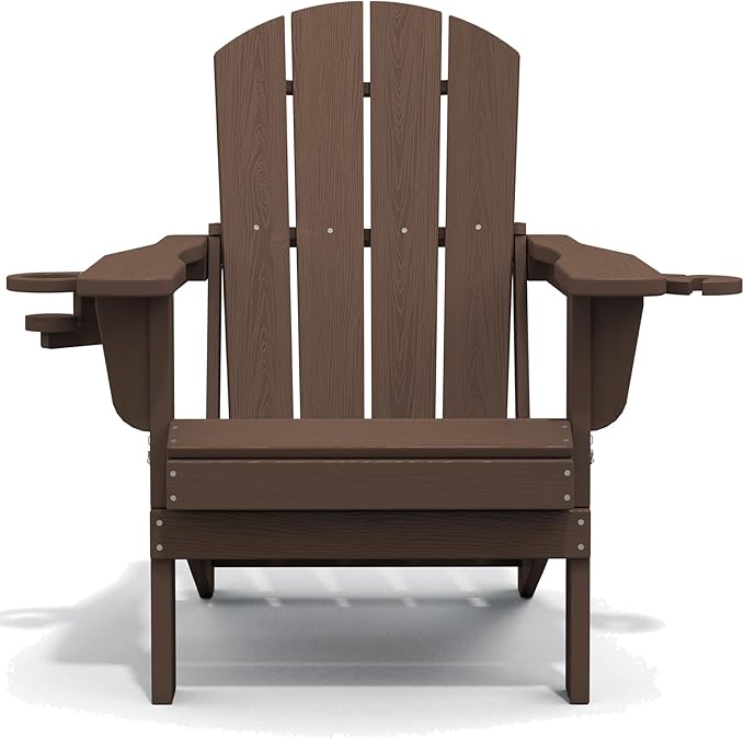 SERWALL Adirondack Chair with Cup Holders - Composite Adirondack Chairs Set of 8 HDPE Outdoor Chairs All Weather Use- Coffee
