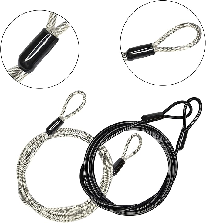 3mm 200CM/6.6ft Long Outdoor Travel Security Cable Lock,Braided Steel Coated Safety Cable Luggage Lock,Safety Cable Wire Rope Chain Lock Double Loop Lightweight (2 Pack)