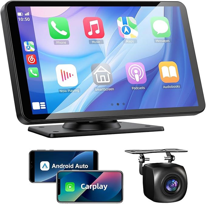 Wireless Apple Carplay and Android Auto Screen for Car, 7" HD Portable Touch Screen Car Stereo with Bluetooth, Backup Camera, Navigation, Mirror Link for All Vehicles
