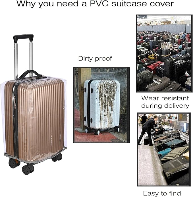 Clear PVC Suitcase Cover - Thick, Transparent, Waterproof & Dustproof - Wheeled Luggage Protector (20")
