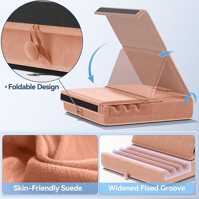 KDD Tablet Pillow Holder, Foldable iPad Stand for Lap, Bed and Desk -Tablet Soft Pad Dock with Pocket & Stylus Mount Compatible with iPad Pro 12.9, 10.5, 9.7 Air Mini 6 5 4 3, E-Reader