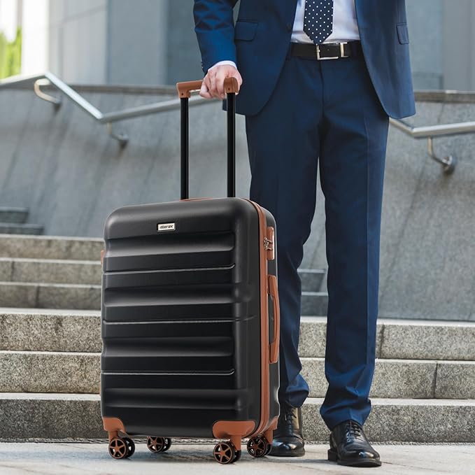 Merax Luggage Set 13 Piece, Hardshell ABS Suitcases with 8 Silent Spinner Wheels, Durable and Lightweight Travel Luggage for Family Trips, Black Brown