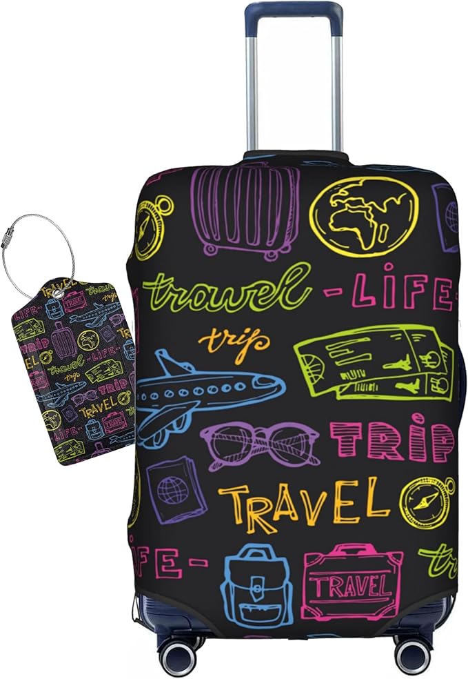Trip Colored Graffiti Travel-Life Style Luggage Cover Washable Suitcase Protector, Luggage Tag Travel Birthday Gifts For Men Women(S 18-21 Inch Luggage)