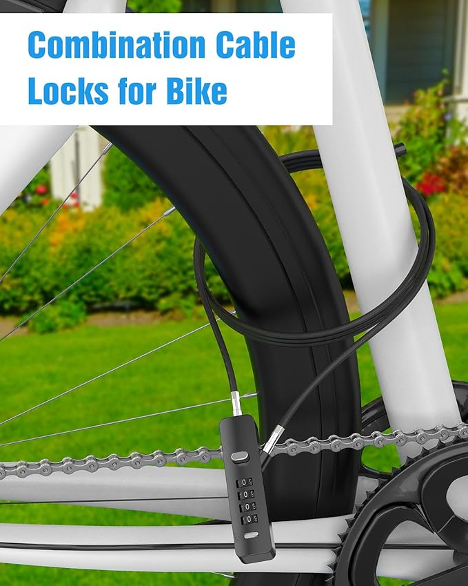 Combination Lock, 4-Digit Steel Cable Locks with Code, Locks for Lockers with 3 Lengths Cables for Bikes, File Cabinets, Wardrobes, Small Fences, Refrigerator Door (Gray-1pc)