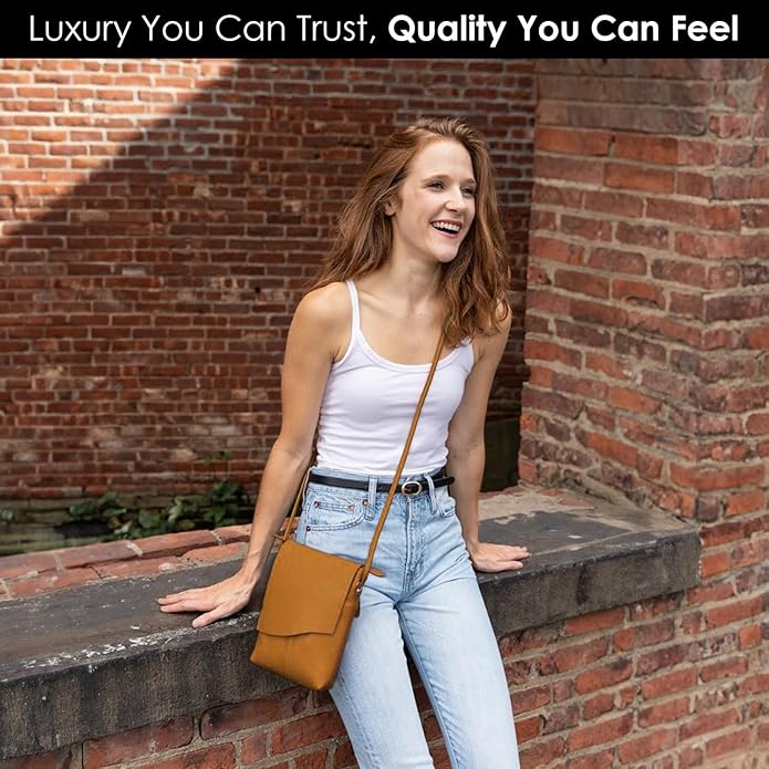 ili New York Leather Mini Sac Crossbody - Genuine Leather Crossbody Bags for Women with RFID Blocking, Adjustable Strap