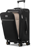 LEVEL8 Carry On Luggage with Compartment, 20 Inch Softside Expandable Travel Rolling Suitcase with Spinner Wheels, Tsa Locks, Men and Women, Black