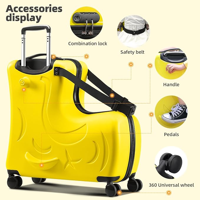 N-A Kids Ride On Suitcase with Wheels, Scooter Luggage for Toddlers Travel, Durable Children's Suitcase for Boys & Girls Ages 2-20 Years