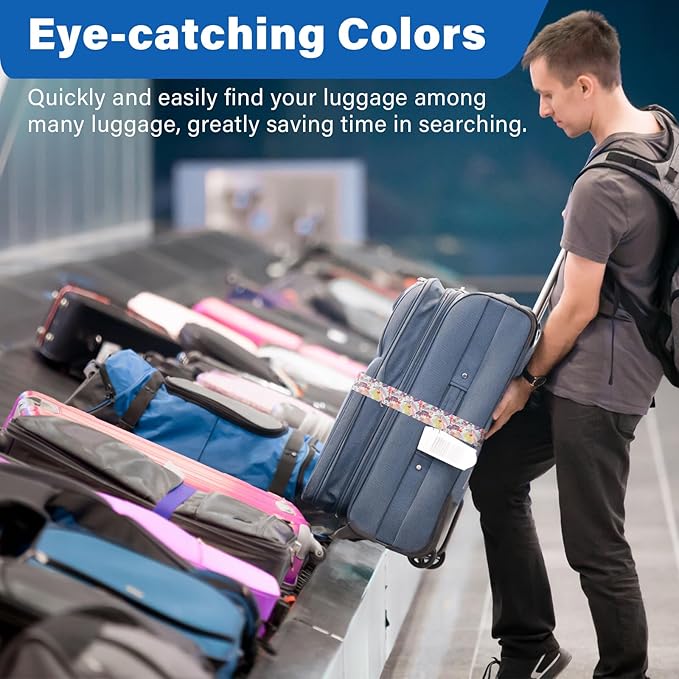 Luggage Straps for Suitcases, Travel Adjustable Belt with Quick Release Buckle, Heavy Duty Nylon Bag Packing Strap, Unique Bright Identifiers Business Travel Accessories (2 Pack) - Flamingo