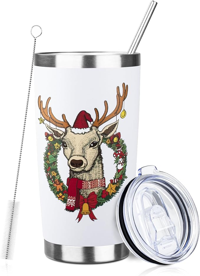 StarSpeed 20oz Christmas Tumbler Bulk with Lid and Straw, Stainless Steel Double Wall Vacuum Insulated Travel Mug, Powder Coated Coffee Cups for Hot and Cold Drinks,Funny Christmas Gifts for Women Men