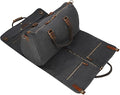 2 in 1 Canvas Leather Suit Luggage Garment Bag with Shoulder Strap for Travel and Business Trips (Black)