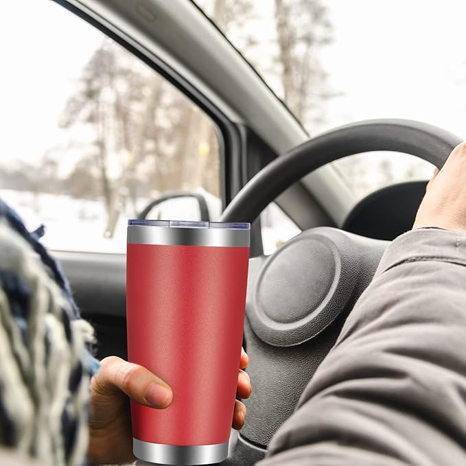 VEGOND 20oz Tumbler with Lid and Straw Stainless Steel Tumbler Cup Bulk Vacuum Insulated Double Wall Travel Coffee Mug Powder Coated Coffee Cup(Powder Red 6 Pack