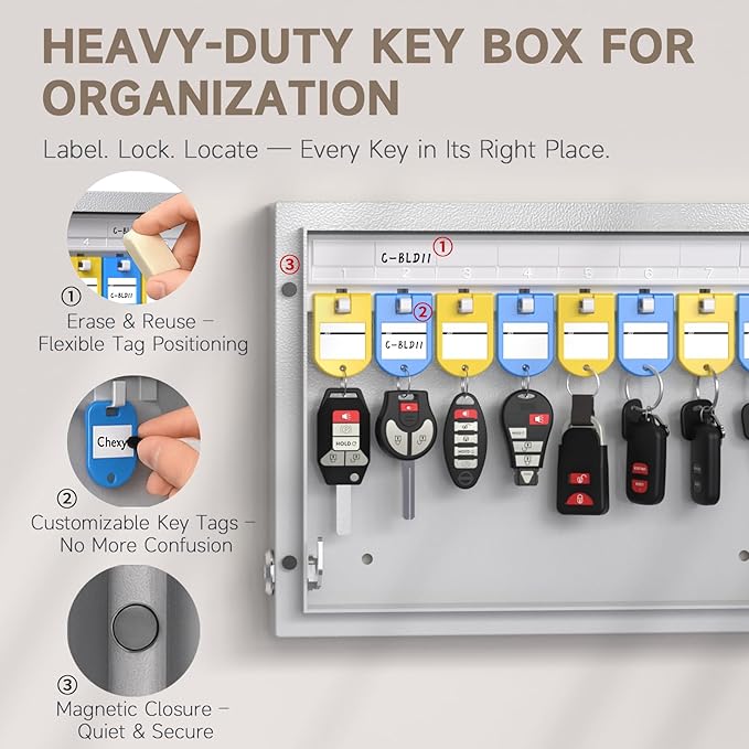 WeHere 16 Key Lock Box Wall Mount, APP Bluetooth/OTP/Wi-Fi/Fixed Code/Key Unlock, Smart Key Cabinet with Key Tag, Key Organizer Holder Box, Key Management Directory for Office, Valet, Realtor, Hotel