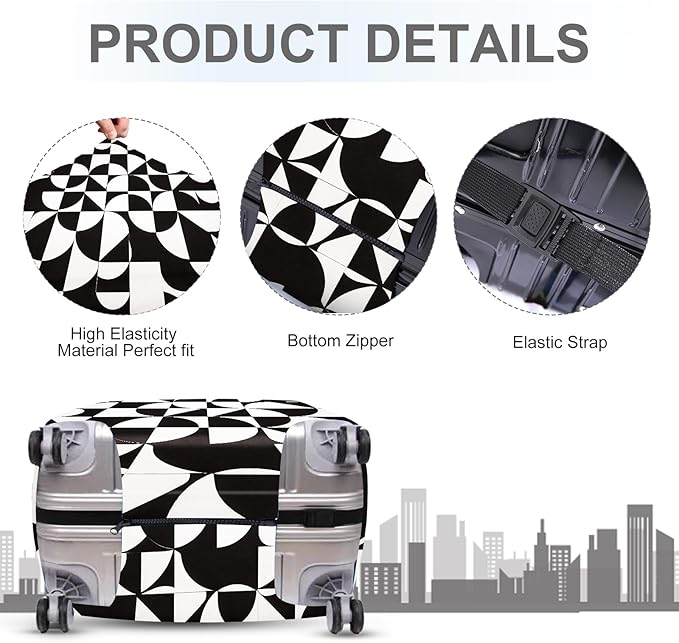 ANNA QUEEN Geometric Minimalist Luggage Cover, Suitcase Protector with Modern Abstract Pattern, Stretchable, Washable Travel Cover for 24-26 Inch Luggage