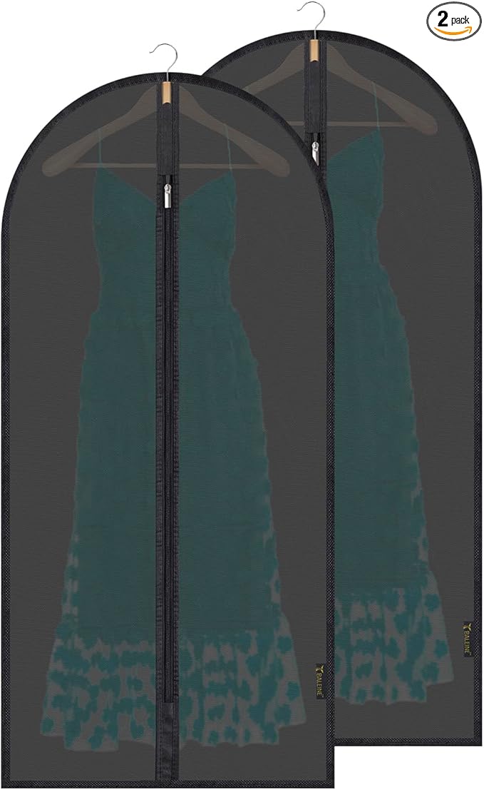 BALEINE 48'' Translucent Garment Bags, 2 Packs PEVA Dress Bag for Closet Clothes Dresses Suit Coats Storage (Black, 2PK)