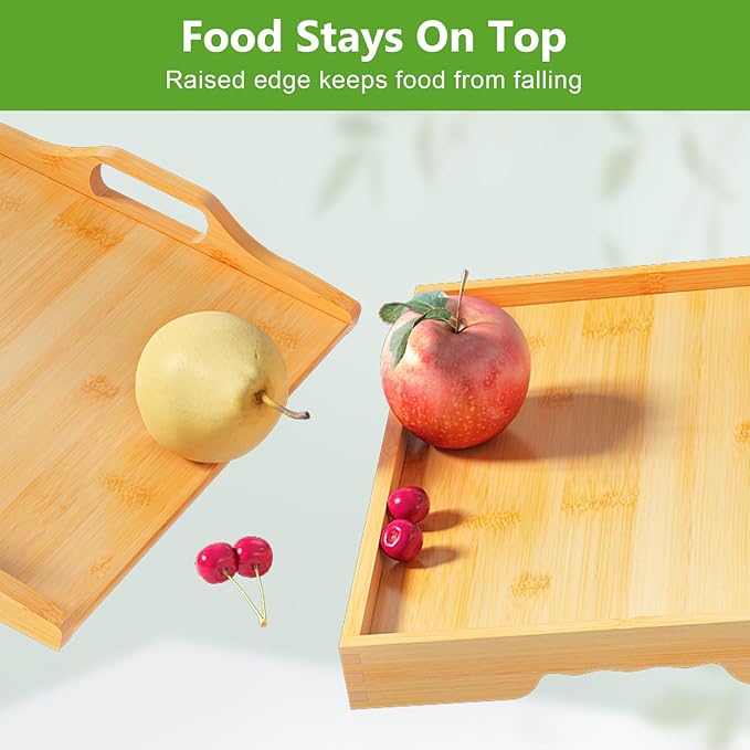 Bed Tray Table with Folding Legs,Bamboo Breakfast in Bed for Kitchen Serving Tray,Sofa,Eating,Used As Laptop Desk Snack Tray 2 Pack (Bamboo)