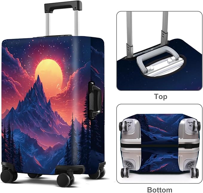 Luggage Cover Washable Suitcase Protector Anti-scratch Suitcase cover Fits 20-34 Inch Luggage (Snow mountain, M(24-26inch suitcase))