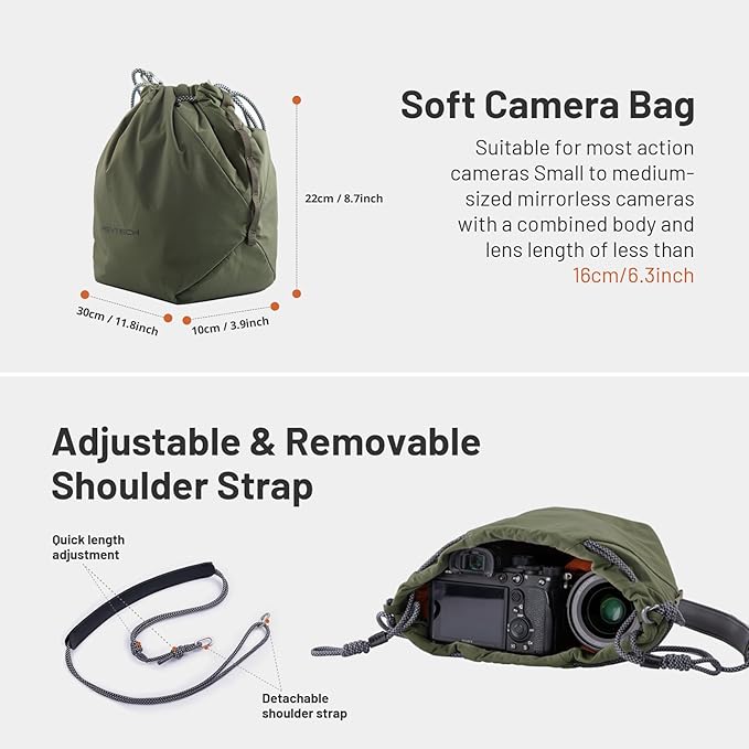 PGYTECH OneGo Drawstring Small Camera Bag, Leather Soft Camera Pouch compatible with Mirrorless Cameras/Nikon/Canon/Sony/Fuji Camera Case