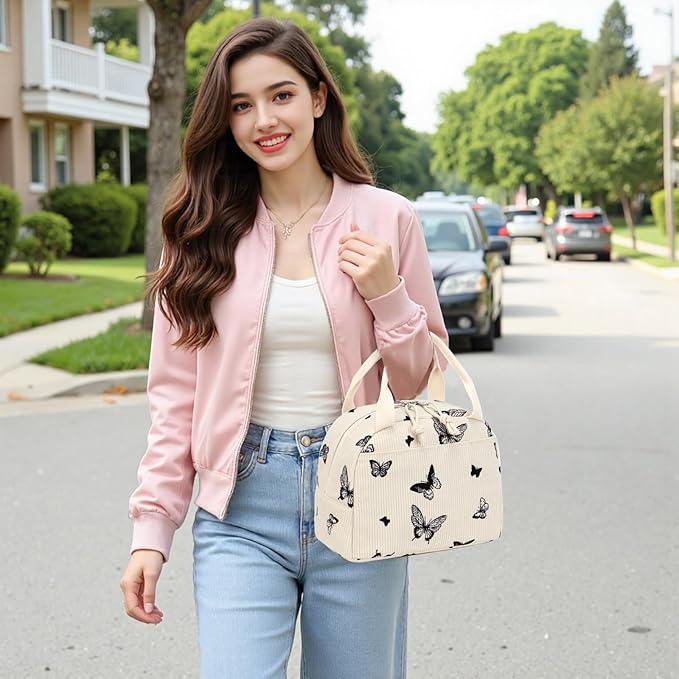 Bluboon Lunch Bag for Women Men Cute Corduroy Lunch Tote Bags Reusable Insulated Lunch Box Large Capacity Reusable Insulated Cooler for Work Picnic or Travel