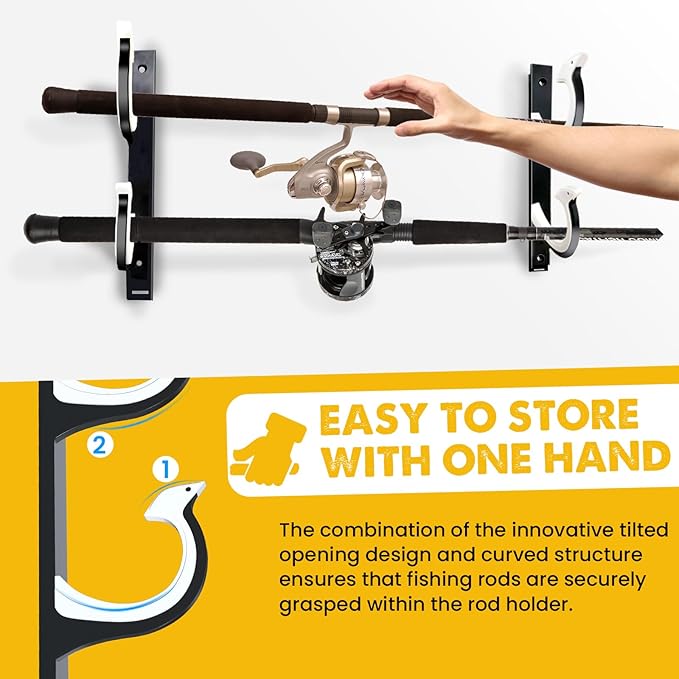 QudraKast Horizontal Fishing Rod Holder for Garage Wall Ceiling Mount - Fishing Pole Holders Fishing Rod Rack Holds Up to 8 Rods or Combos, Ideal Fishing Gift (4Pack)