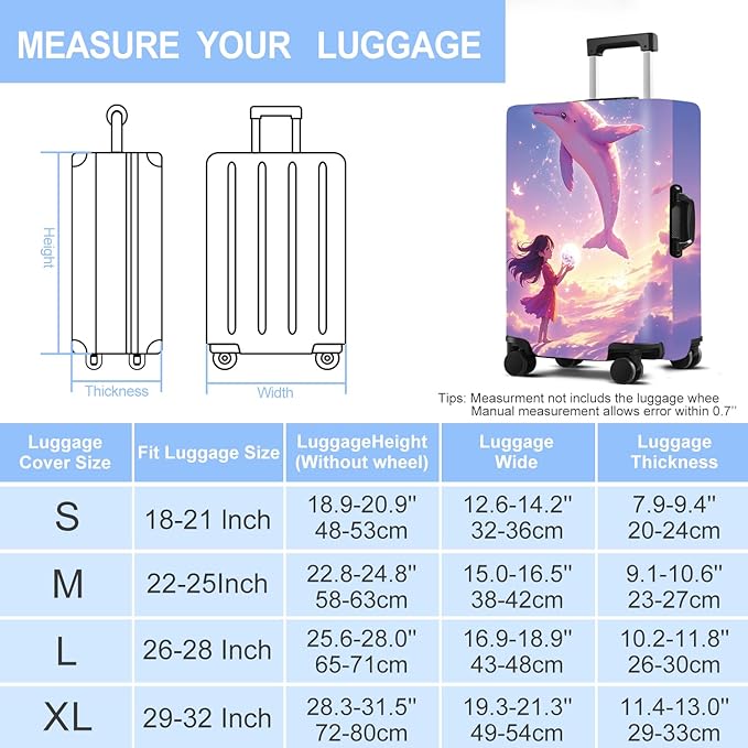 Luggage Cover Washable Suitcase Protector Anti-Scratch,Stretchable Fit for 20-34Inch Luggage Durable Travel Bag Cover with Zipper Closure (Dolphin, XL(fits 32-34Inch suitcase))