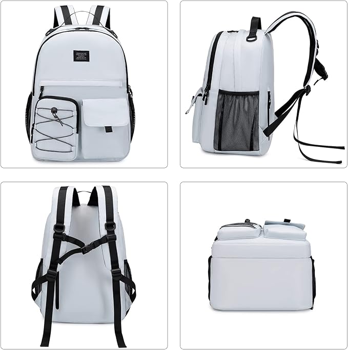 Lohol Casual Backpack for Teen Boys Girls, Water Resistant Daypack with Anti Theft Pocket for Travel School (Grey)