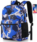 School Backpack Stone Textured,Classic Bookbag Men and Teen Boy Schoolbag with USB Charging Port for High School College Office Work Travel