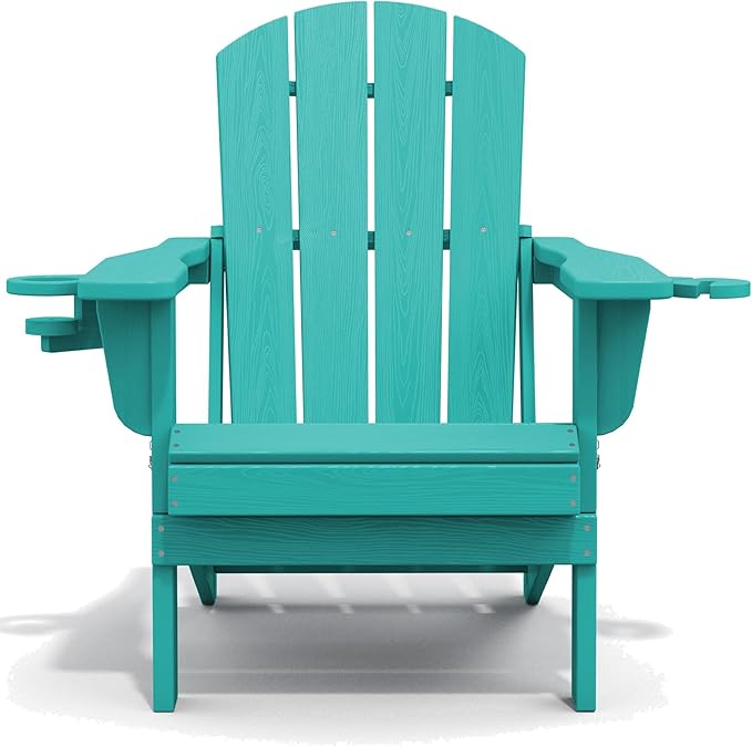 SERWALL Adirondack Chair with Cup Holders - Composite Adirondack Chairs Set of 6 HDPE Outdoor Chairs All Weather Use- Aruba