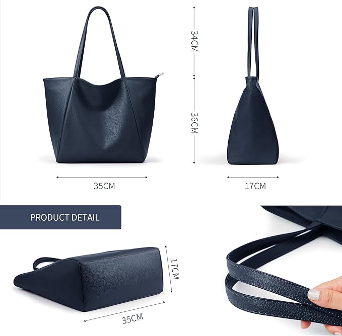 KALIDI Large Tote Bag Vegan Leather Casual Zipper Work Bag Weekender Hobo for Women 23L Oversize Shoulder Travel Purse