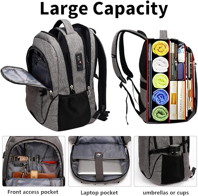 SHRRADOO Anti Theft Laptop Backpack Travel Backpacks with usb Charging Port for Women Men High School College Backpack Computer Bag Fits 17 Inch Laptop,Black