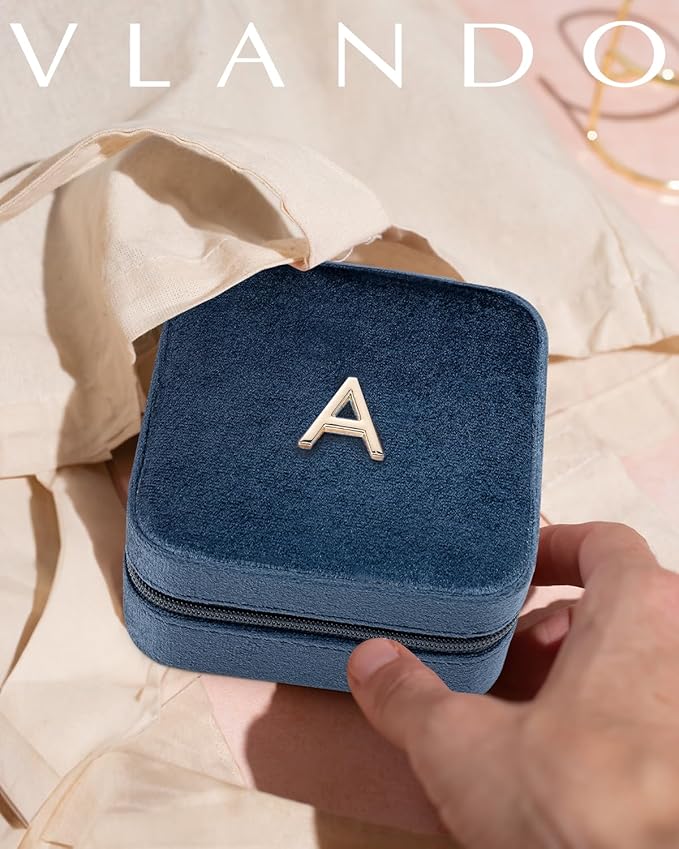 Vlando Jewelry Organizer Box, Small Jewelry Box for Women Girls, Initial P Travel Jewelry Case, Small Jewelry Organizer Case, Mini Travel Jewelry Box - Letter P, Dark Blue
