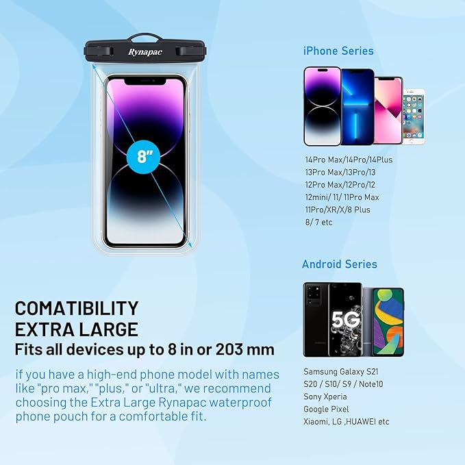Waterproof Phone Pouch Bag - 8.5in WaterProof Cell Phone Case for Beach Travel Must Haves, Waterproof Phone Holder with Lanyard for iPhone 16 15 Pro Max Galaxy S24 S23 Ultra Pixel 8, Cruise Essentials