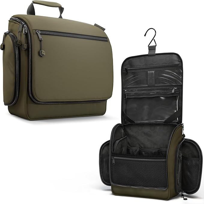 VENTURE 4TH Hanging Travel Toiletry Bag for Women & Men - Travel Organizer with Expandable Compartments & Removable Clear Pouch for Toiletries (Dark Green)