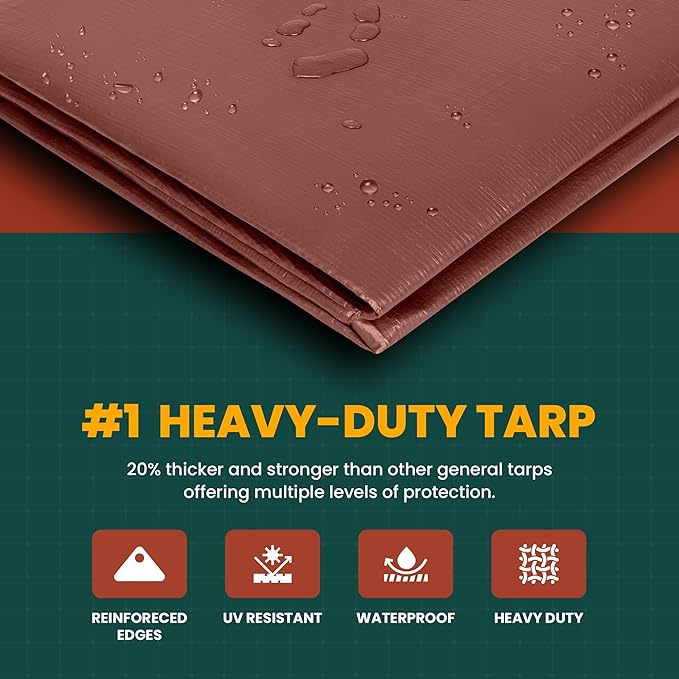 Large Waterproof Tarp - Heavy Duty 20 Mil Thick Poly Tarpaulin Ideal for Canopy Tents, Boats, RV or Pool Covers - Multipurpose Protective Tarps with Grommets for Indoor and Outdoor Use | 30' x 50'