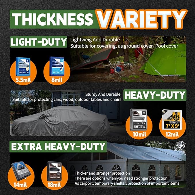 RAINDEWAY Small Tarps Heavy Duty Waterproof 5x5 Feet (3 Pack), 10Mil Multipurpose Poly Tarp Cover with Metal Grommets and Reinforced Edges, Silver/Brown Tarp