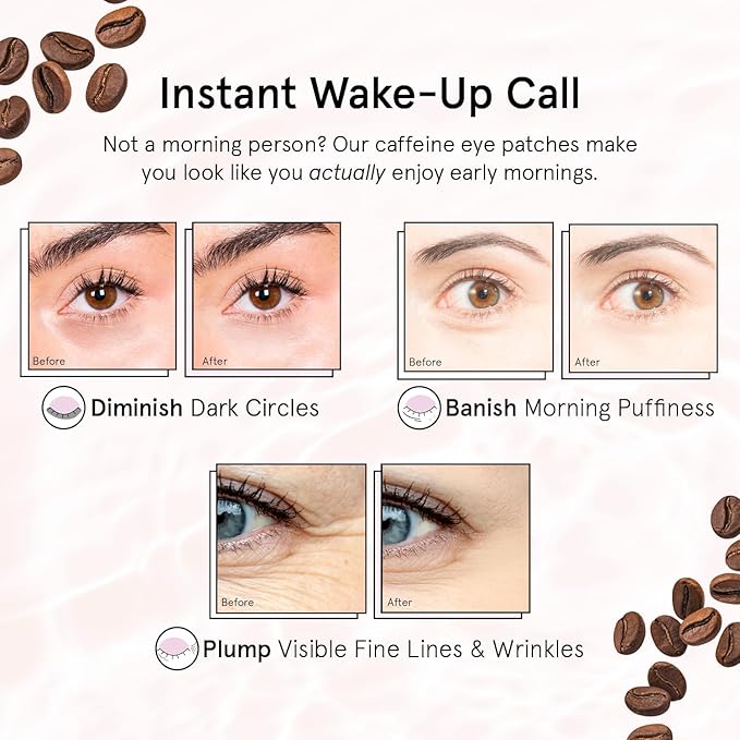 grace & stella Caffeine Under Eye Patches - Awakening Eye Patches for Puffy Eyes and Dark Circles - Under Eye Mask Patches with Niacinamide & Hyaluronic Acid - Vegan, Cruelty-Free (Bronze, 48 Pairs)