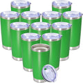 20 oz Tumbler with lid Double Wall Vacuum Insulated Tumblers Stainless Steel Coffee Mug Travel Coffee Tumbler Powder Coated Tumbler Cup Keep Hot&Cold - (Green 12 Pack)